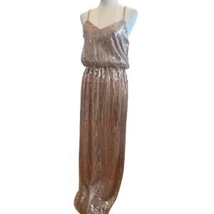 LITTLE MISTRESS NWT ROSE GOLD HAND SEWN SEQUINED GOWN WOMENS SIZE 6